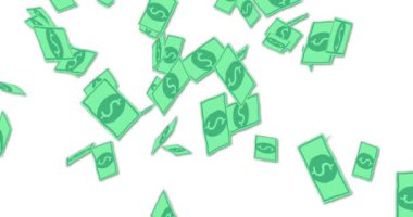 Cyan renk dolar notası beyaz arkaplanda düşen canlandırma.