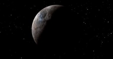 Uzayda yıldızlı hayali sereler gezegeni. si-fi gezegen animasyonu.