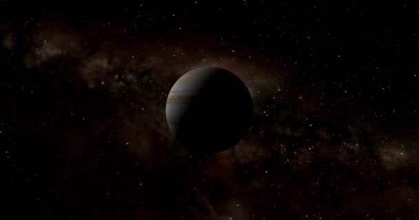 Planeten Jupiter Snurrar Och Solen Går Upp Framsidan Jupiter Planet — Stockvideo