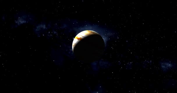 Planeta Jupiter Točí Vychází Slunce Přední Pohled Planetu Jupiter Vesmíru — Stock video
