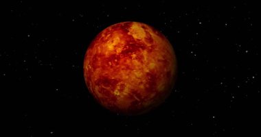 planet Venus spinning and sun rise. front view of Venus planet from space. full 3d view of Venus 4k resolution.