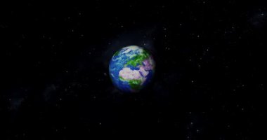 Earth planet on space with colorful starry night. front view of the earth from space with clouds and green landscapes full view earth 4k resolution.