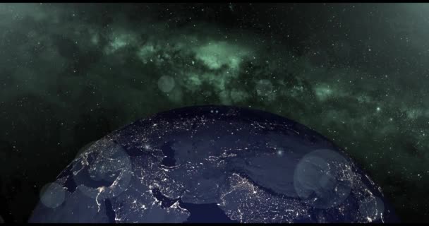 Πλανήτης Νυχτερινή Σκηνή Φώτα Της Πόλης Νύχτα Από Διάστημα Κινούμενα — Αρχείο Βίντεο