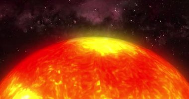 Spinning sun its own axis. 4k full sun view from space. Volcanoes of the sun surface. 3d rendered full view of sun.