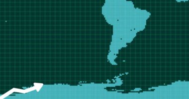 Animated growing arrow over dot line world map. business graph showing 3d arrow growth. Business success bar chart. arrow growth business concept over 4k resolution.