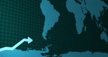 Animated growing arrow over dot line world map. business graph showing 3d arrow growth. Business success bar chart. arrow growth business concept over 4k resolution.