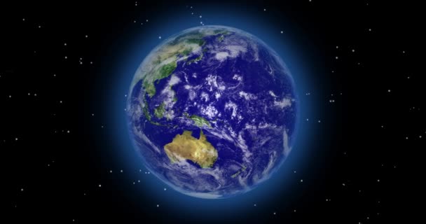 Planeet Aarde Draait Zijn Eigen Aardrotatie Aarde Planeet Gloeien Zwart — Stockvideo