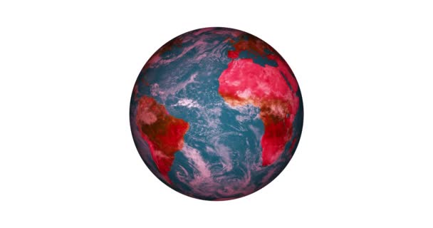 在白色背景下孤立的破坏世界 病毒在全世界范围内进行攻击 被破坏的世界超过4K解析度的红世界 — 图库视频影像