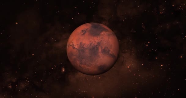回転する惑星火星 惑星火星の太陽の上昇は孤立します 宇宙からの火星惑星の前景 火星4K解像度の完全な3Dビュー — ストック動画