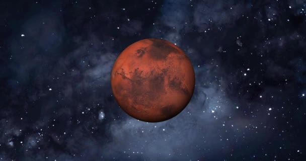 回転する惑星火星 惑星火星の太陽の上昇は孤立します 宇宙からの火星惑星の前景 火星4K解像度の完全な3Dビュー — ストック動画
