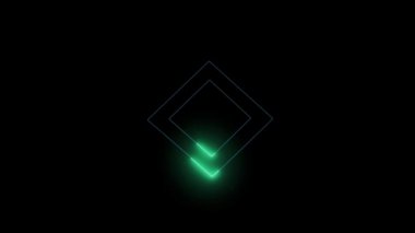 glowing light on square shape. animated glowing light on black background. green color glowing light.