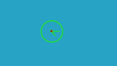 Clock animation with moving arrow . green color round clock with cyan color background.