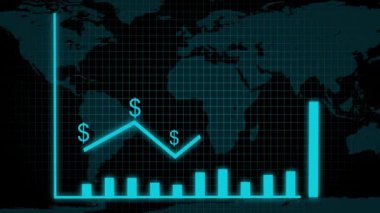 Growing success arrow over transparent world map. business graph showing 3d arrow growth. Business success bar chart. arrow growth business concept over 4k resolution.