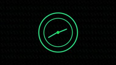 green color glowing circle animated watch on geometric black background.
