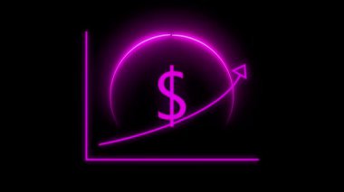 Siyah zemin üzerinde neon ışık efekti simgesi bulunan parlak dolar işareti.