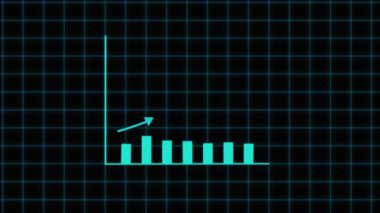 Yukarı doğru eğilimi gösteren koyu bir ızgara arkaplan üzerinde parlayan mavi çubuk grafiği.
