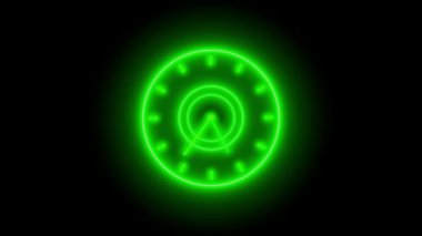 Siyah renkli hareket arkaplanı üzerinde yeşil renkli neon soyut dijital teknoloji kronometre saati.