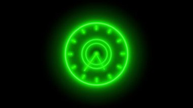 Green color neon abstract digital technology stopwatch clock on black color motion background.