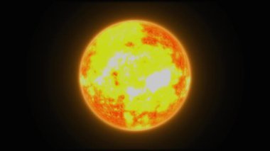 Güneş 'in parlak ve yoğun görüntüsü ve güneş patlamaları kara zemin üzerinde uzay ve bilim temaları için uygun animasyonlar..