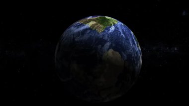 Uzayda, arka planda yıldızlı gökyüzü olan animasyon dünya gezegeni. Gündüz gece döngüsü. hareket grafikleri.