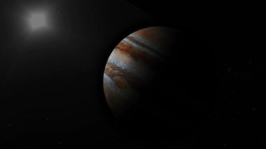 Animated Jupiter planet on sky with glossy starry sky Day Night cycle background.