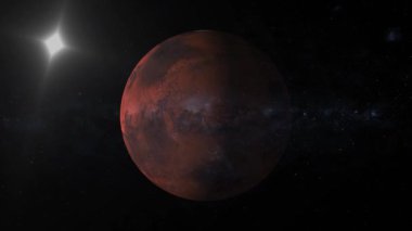 Uzayın derinliklerinden Mars 'ı canlandırmak. Uzaydan canlandırılmış arkaplandaki Mars görüntüsü.