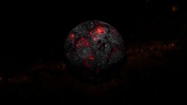 Animated volcanoes of the abstract planet surface with starry sky background. motion graphics.