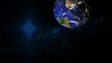 Animated earth planet in space with starry sky in the background. Continents and oceans. motion graphics.