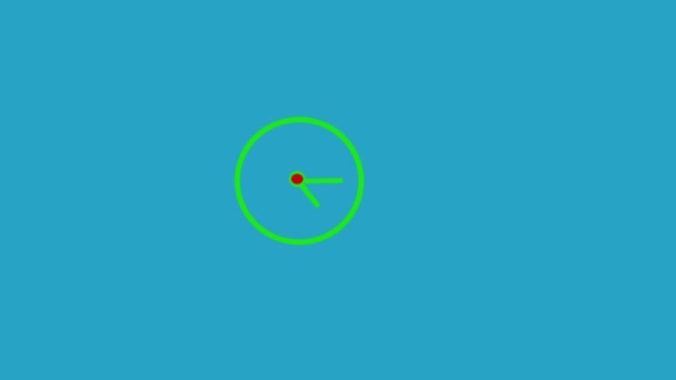 Анимация Часов Движущейся Стрелкой Зеленый Цвет Круглые Часы Голубым Цветом — стоковое видео