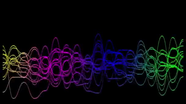 Абстрактные Оживленные Восковые Линии Черном Фоне Розовый Фиолетовый Синий Голубой — стоковое видео