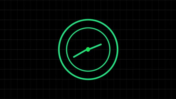 Green Color Glowing Circle Animated Watch Geometric Black Background — Stock Video