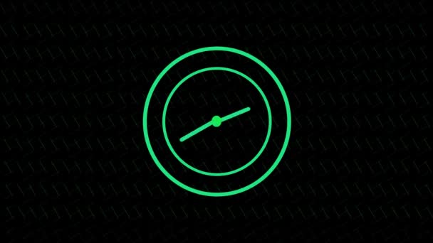 幾何学的な黒の背景に緑の色の光るサークルアニメーション時計 — ストック動画