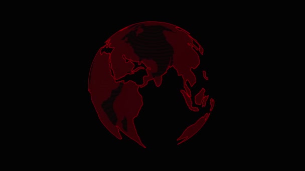 Siyah Arkaplanda Soyut Kırmızı Renkli Parlayan Dünya Haritası Simgesi Hareket — Stok video