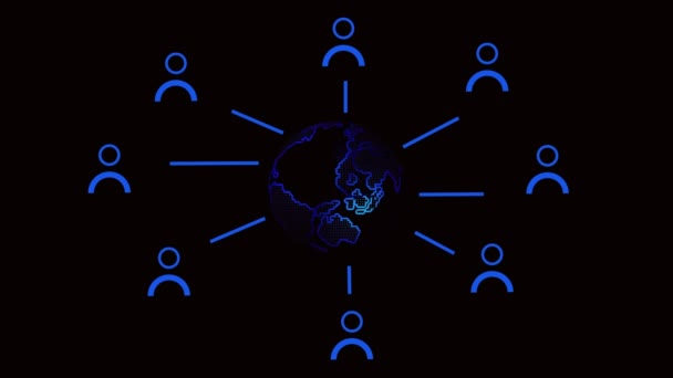 Digital Teamwork Plan World Map Animation Black Background — Stockvideo