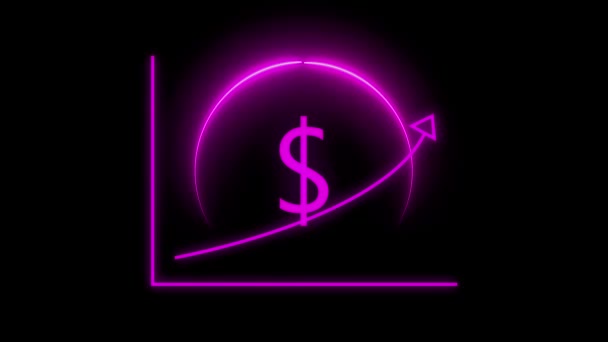 Сяючий Барвистий Знак Долара Піктограмою Ефекту Неонового Світла Анімований Чорному — стокове відео