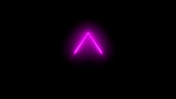 黒い背景にアニメーションされたネオンピンクの三角形の輝くアイコン 現代の抽象的なデザイン — ストック動画