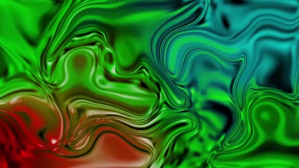 鮮やかな緑と青い渦と赤いタッチでアニメーションされた抽象液体パターン 背景やクリエイティブデザインに適しています — ストック動画