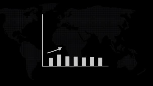 世界地図の背景に上昇傾向を持つアニメーショングラフチャート — ストック動画