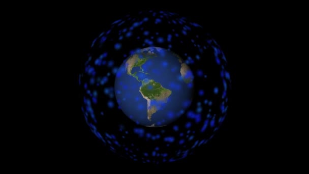 Анімаційна Цифрова Ілюстрація Землі Оточена Мережею Сполучених Точок Символізує Глобальну — стокове відео