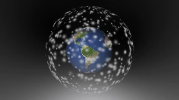Animerad Bild Jorden Omgiven Glödande Partiklar Som Skildrar Global Konnektivitet — Stockvideo