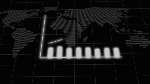 Digitale Staafdiagram Met Dalende Trend Lijn Geanimeerd Donkere Grid Achtergrond — Stockvideo