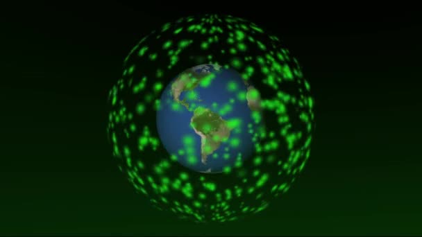 Abstract Digital Globe Green Data Points Animated Dark Background — Stock Video