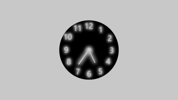 黑色霓虹灯抽象数字技术在白色背景下的秒表时钟 — 图库视频影像