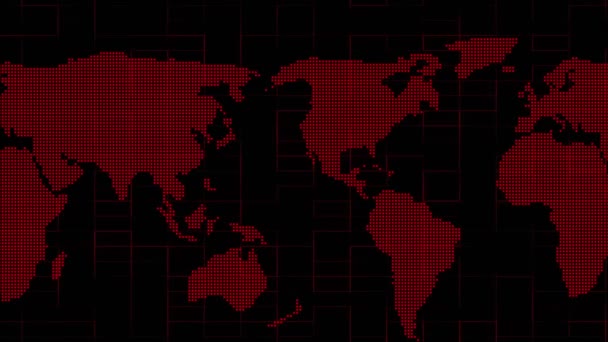 Röd Färg Animerad Prickig Världskarta Grön Färg Geometrisk Linje Och — Stockvideo