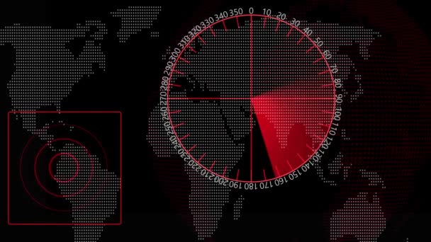 Dünya Haritası Hedef Arayüzü Olan Dijital Radar Ekranı Soyut Bir — Stok video