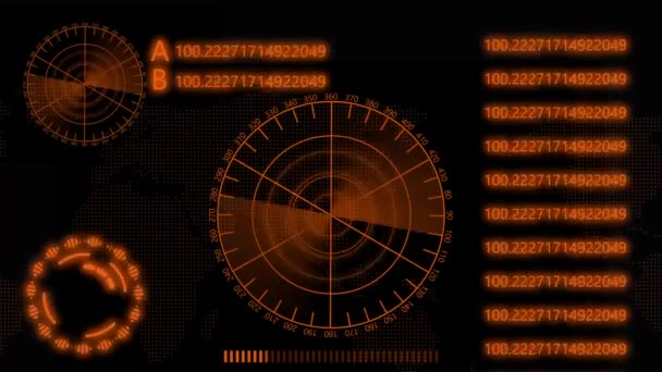 Futuristischer Orangefarbener Radarschirm Mit Digitalen Elementen Und Animierter Datenvisualisierung Geeignet — Stockvideo
