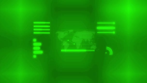 Glow Groene Kleur Technologie Grafisch Ontwerp Animatie Background World Kaart — Stockvideo