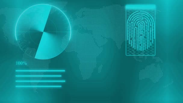Digital Technology Different Information Motion Graphic Design Radar Screen Fingerprint — Vídeo de Stock