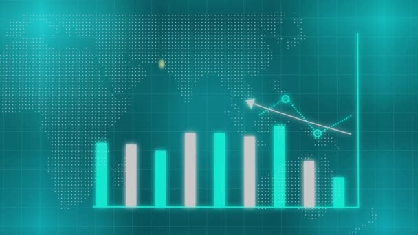 Colorful Business Graph Growth World Map Animation Background — Vídeo de stock