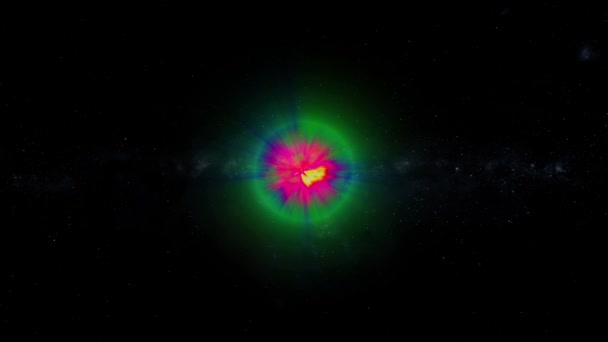 Abstrakte Glühende Bunte Helle Planet Mit Sternenhimmel Animation Hintergrund — Stockvideo